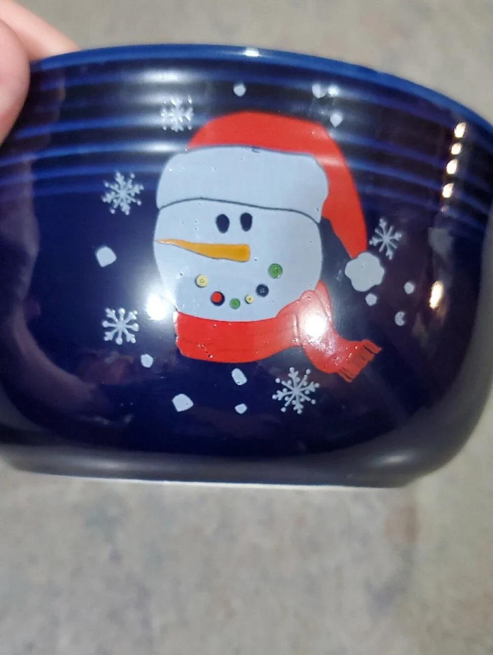 Fiesta Holiday Button Snowman Ceramic Bowl - Blue